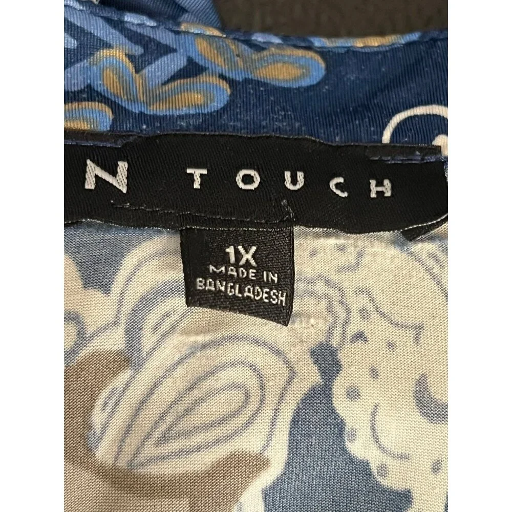 N Touch Women’s 1X Multicolor Floral Boho Tunic Top Button Details Blue Red - Picture 13 of 15